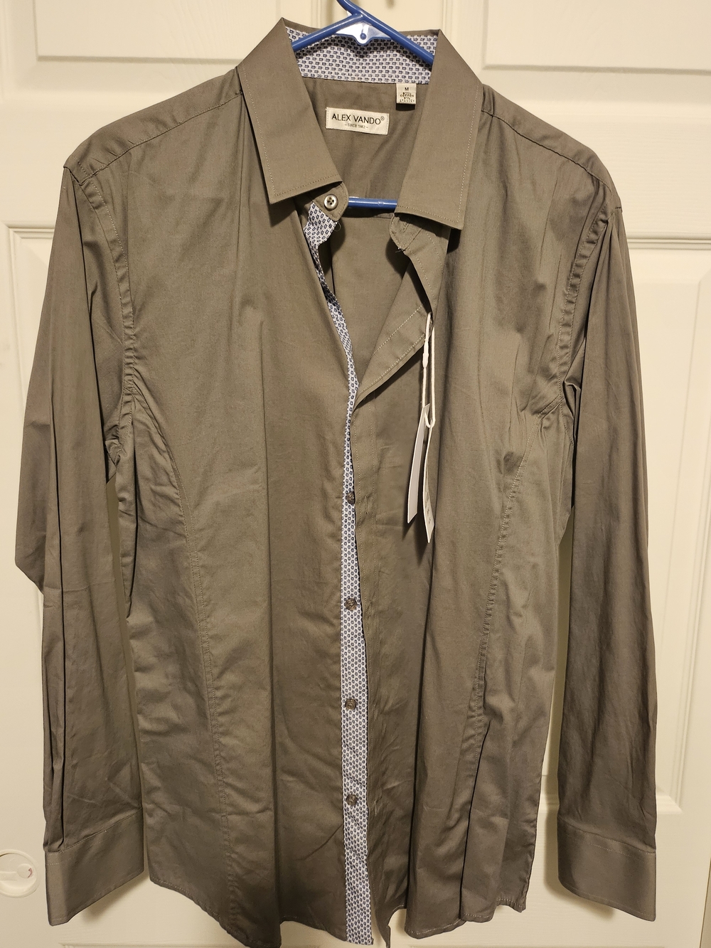 Alex Vando Men’s Olive Green Dress Shirt with Contrast Trim